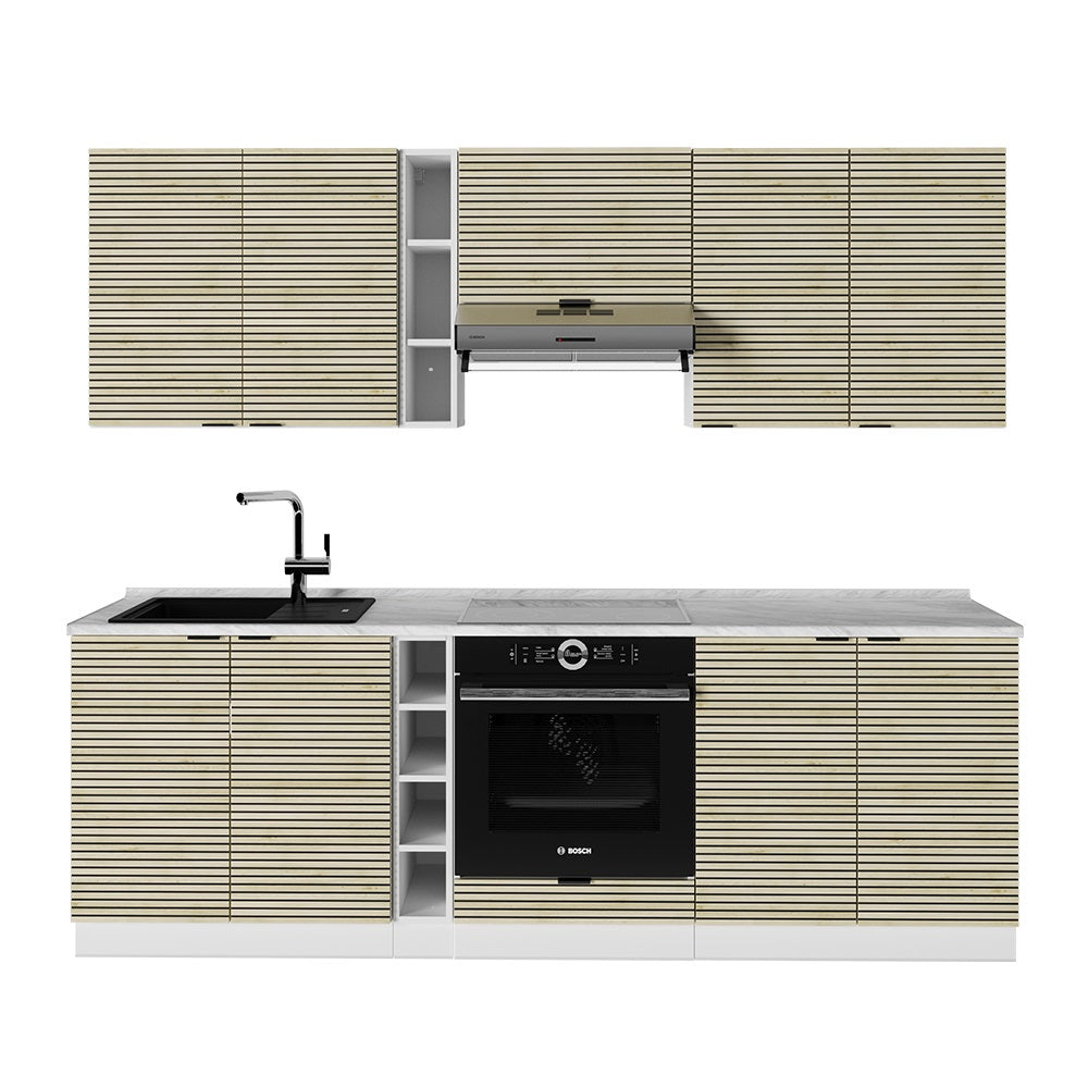 Vicco Cucina componibile Pannello di quercia/bianco 235 cm senza piano di lavoro