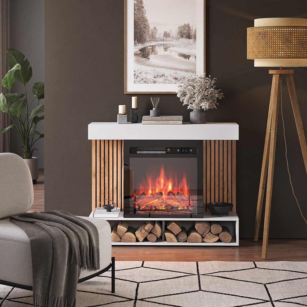 Vicco Caminetto elettrico Bianco 100 cm con effetto fiamma realistico e riscaldatore da 1800W