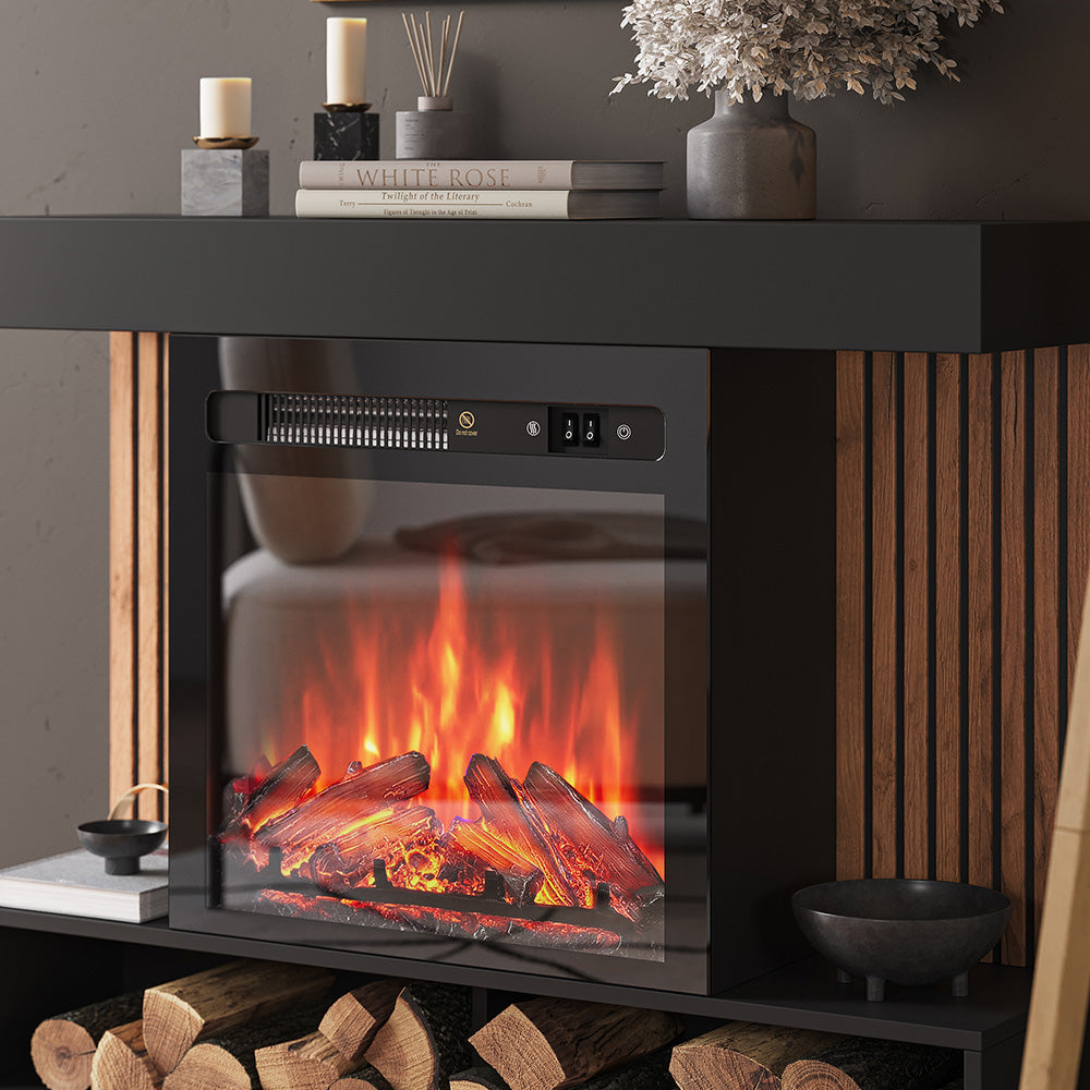 Vicco Caminetto elettrico Nero 100 cm con effetto fiamma realistico e riscaldatore da 1800W