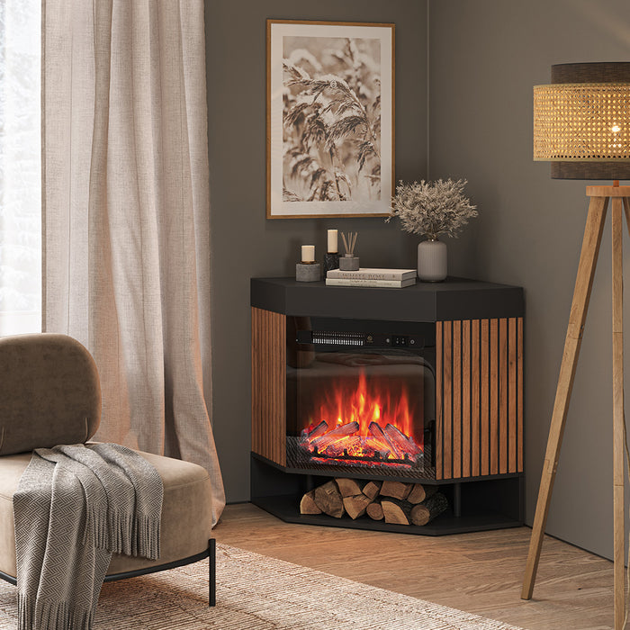 Vicco Caminetto elettrico Nero 100 cm con effetto fiamma realistico e riscaldatore da 1800W