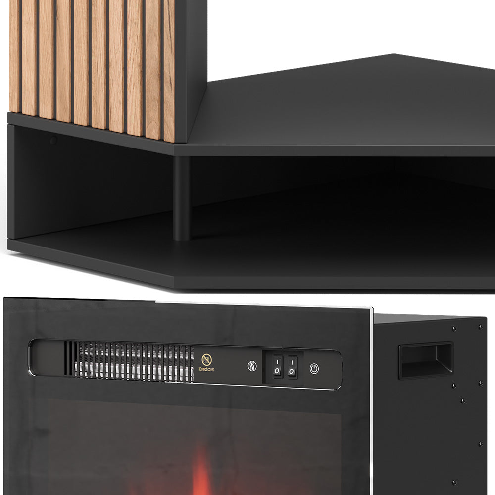 Vicco Caminetto elettrico Nero 100 cm con effetto fiamma realistico e riscaldatore da 1800W