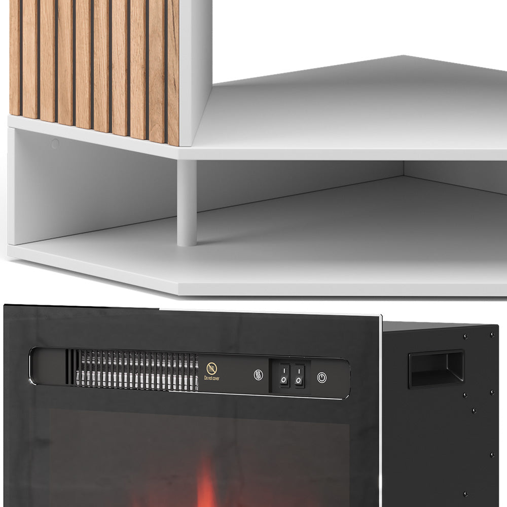 Vicco Caminetto elettrico Bianco 100 cm con effetto fiamma realistico e riscaldatore da 1800W