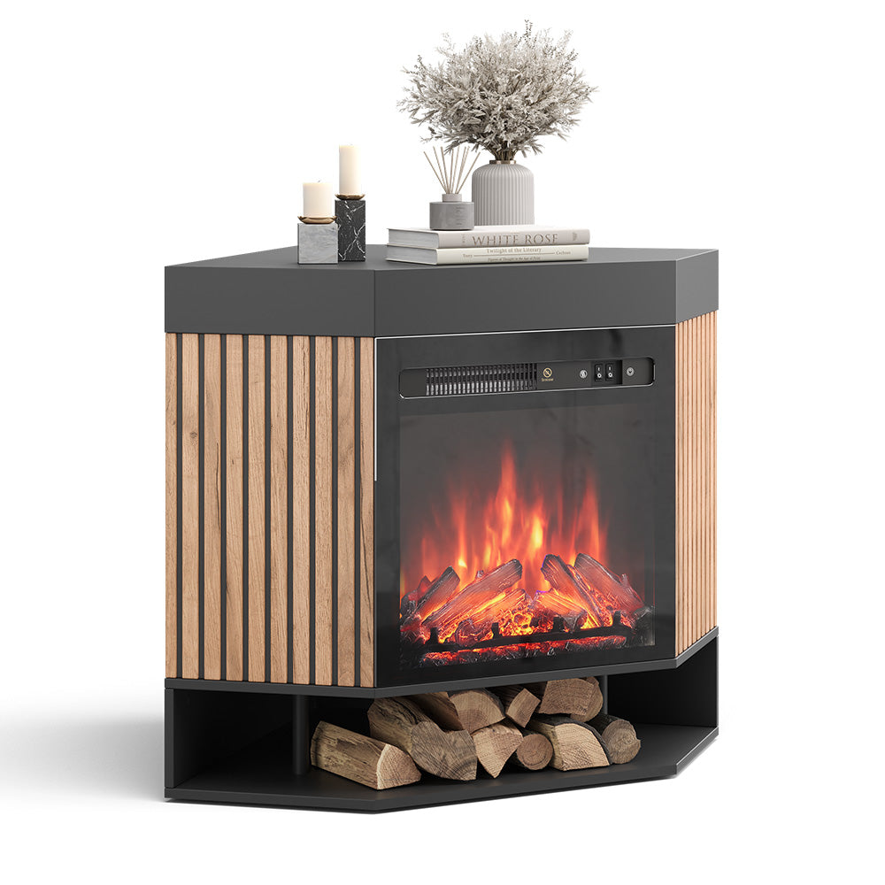 Vicco Caminetto elettrico Nero 100 cm con effetto fiamma realistico e riscaldatore da 1800W