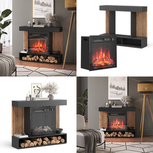 Vicco Caminetto elettrico Nero 100 cm con effetto fiamma realistico e riscaldatore da 1800W