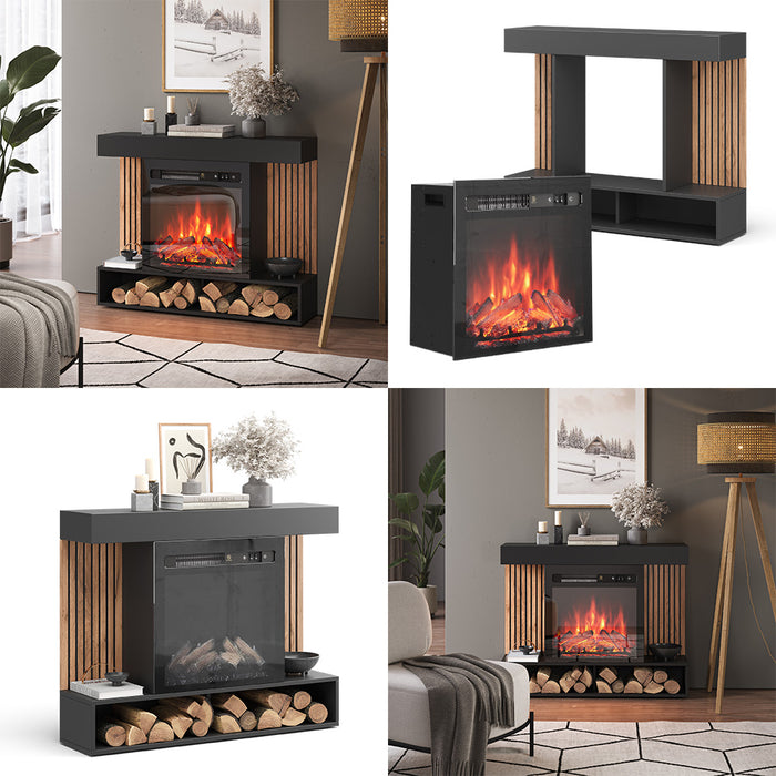 Vicco Caminetto elettrico Nero 100 cm con effetto fiamma realistico e riscaldatore da 1800W