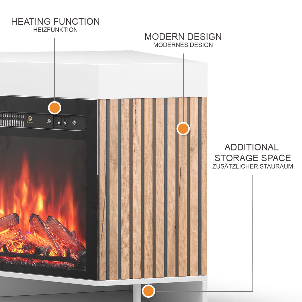 Vicco Caminetto elettrico Bianco 100 cm con effetto fiamma realistico e riscaldatore da 1800W