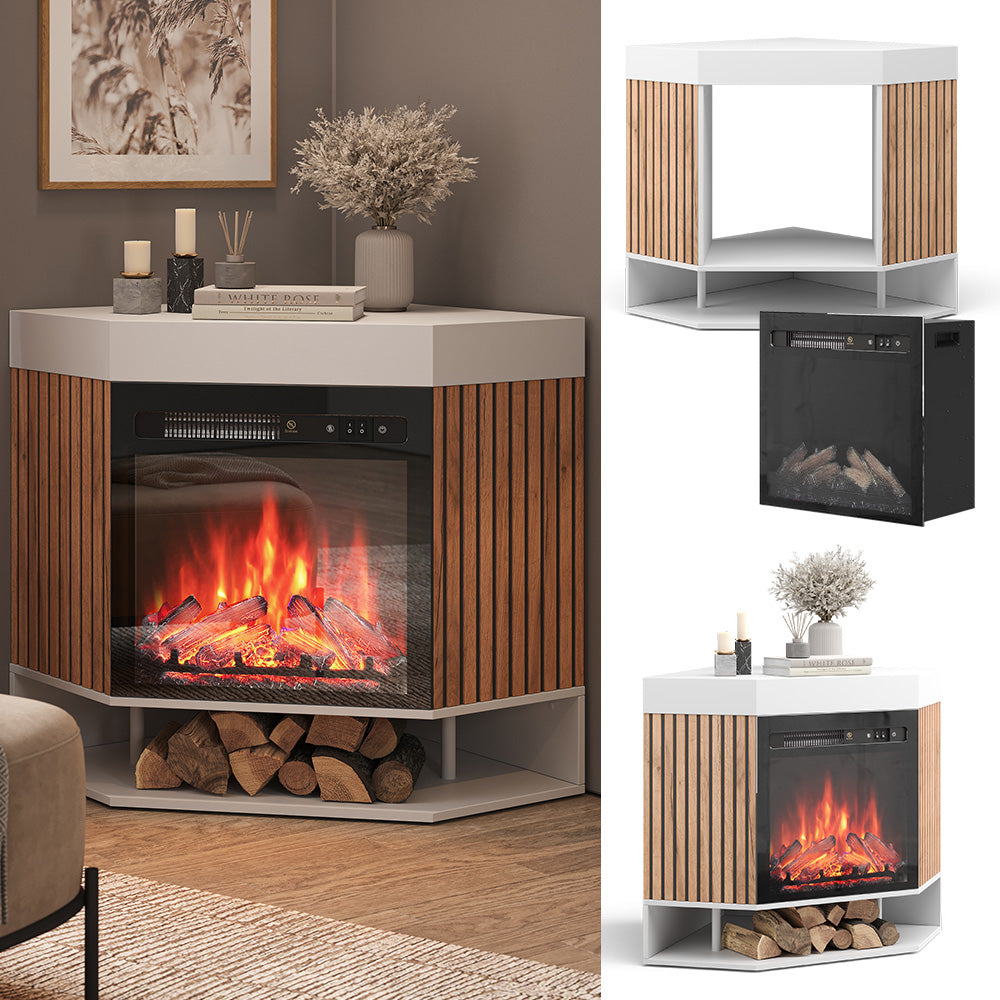 Vicco Caminetto elettrico Bianco 100 cm con effetto fiamma realistico e riscaldatore da 1800W