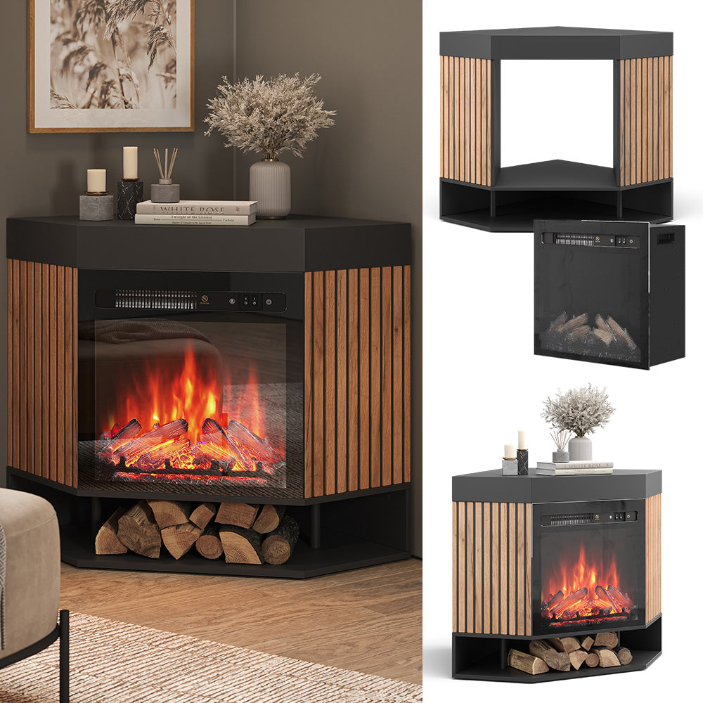 Vicco Caminetto elettrico Nero 100 cm con effetto fiamma realistico e riscaldatore da 1800W