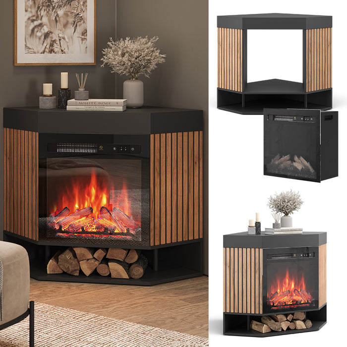 Vicco Caminetto elettrico Nero 100 cm con effetto fiamma realistico e riscaldatore da 1800W