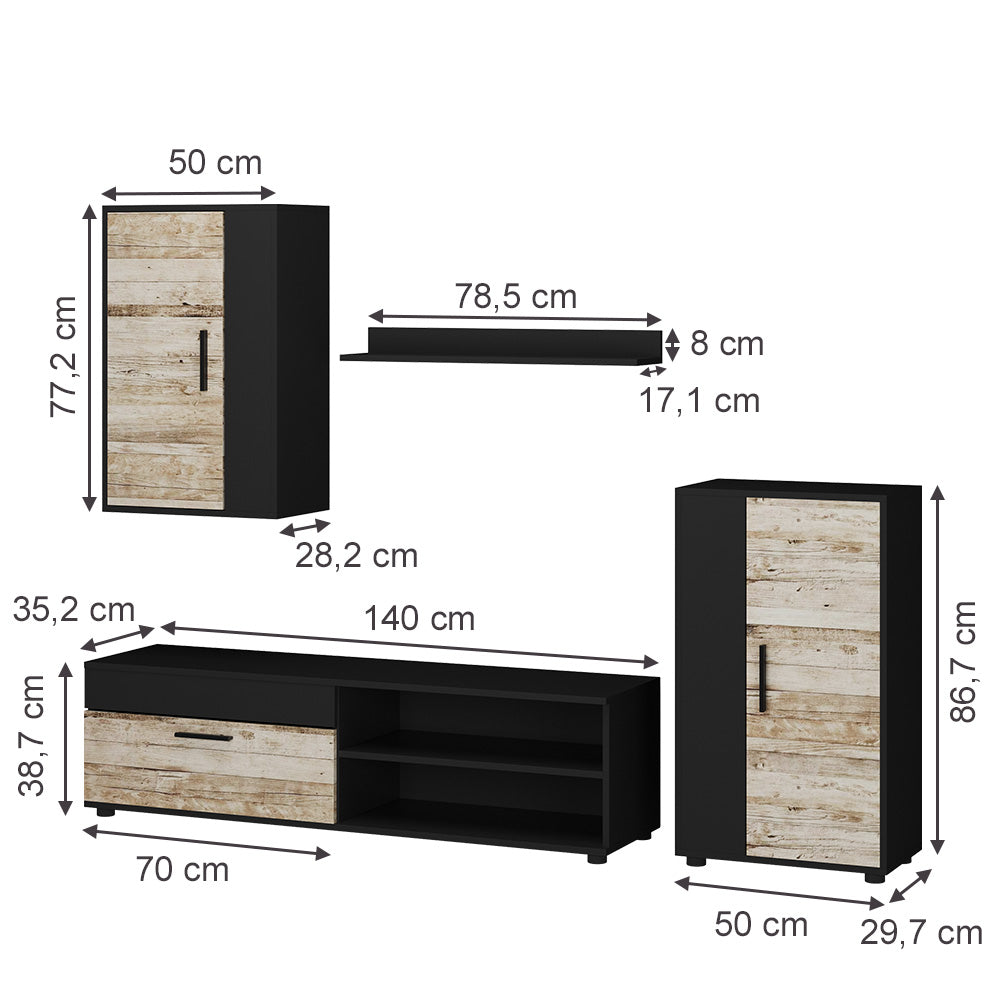 Vicco Parete attrezzata Antracite/beige Set di 4 pezzi