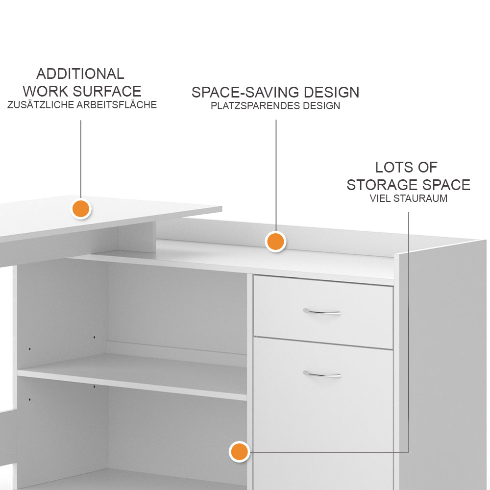 Vicco Scrivania ad angolo Bianco 135 x 77 cm con cassetto