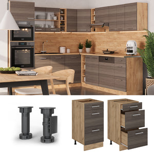 Vicco Mobiletto base per cucina Grigio nobile 40 cm con cassetti, marmo AP