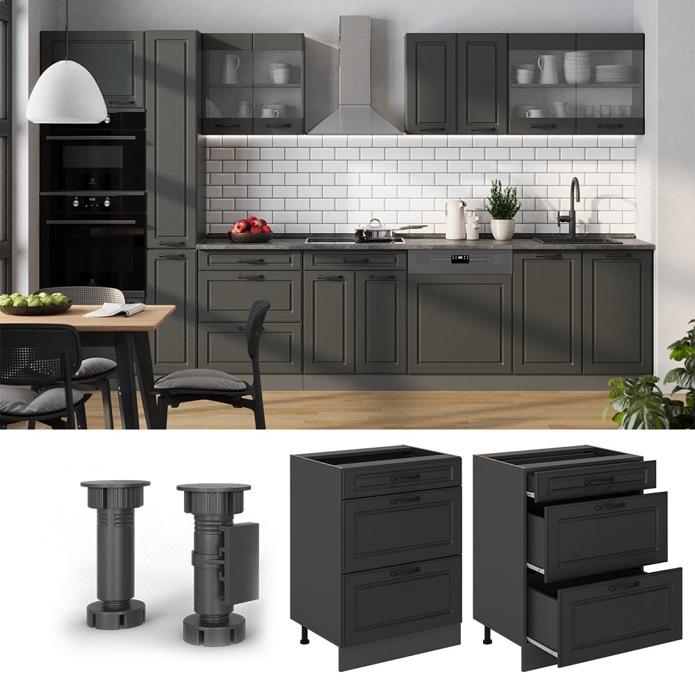 Vicco Mobiletto base per cucina Antracite casa di campagna 60 cm PL Marmo