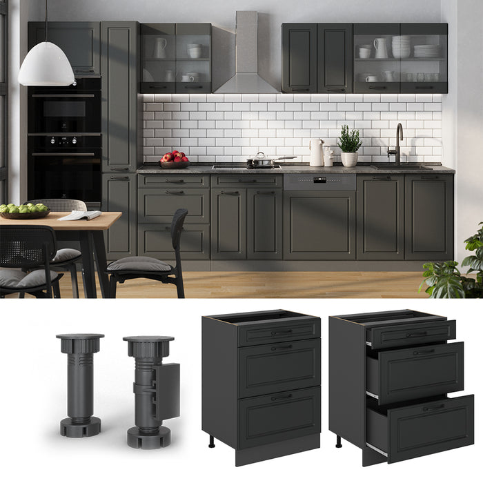 Vicco Mobiletto base per cucina Antracite casa di campagna 60 cm PL Marmo