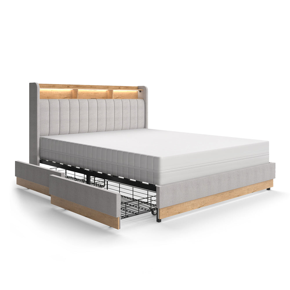 Vitalispa Letto imbottito Grigio 160x200 cm con 4 cassetti