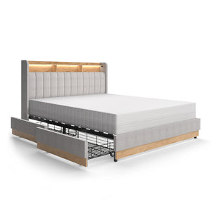 Vitalispa Letto imbottito Grigio 160x200 cm con 4 cassetti