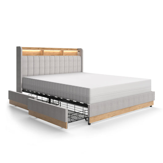 Vitalispa Letto imbottito Grigio 160x200 cm con 4 cassetti