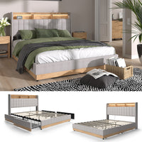 Vitalispa Letto imbottito Grigio 160x200 cm con 4 cassetti