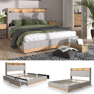 Vitalispa Letto imbottito Grigio 160x200 cm con 4 cassetti