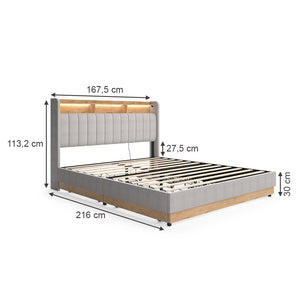 Vitalispa Letto imbottito Grigio 160x200 cm con 4 cassetti