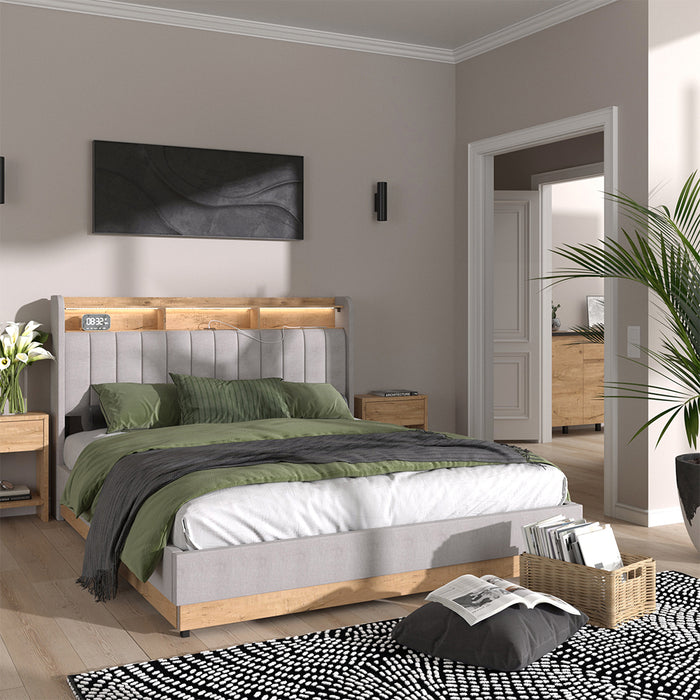 Vitalispa Letto imbottito Grigio 160x200 cm con 4 cassetti