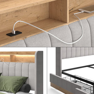 Vitalispa Letto imbottito Grigio 160x200 cm con 4 cassetti