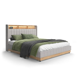 Vitalispa Letto imbottito Grigio 160x200 cm con 4 cassetti