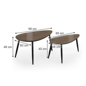 Vicco Set di tavolini Noce/nero 98 x 60 cm Set, 2 parti