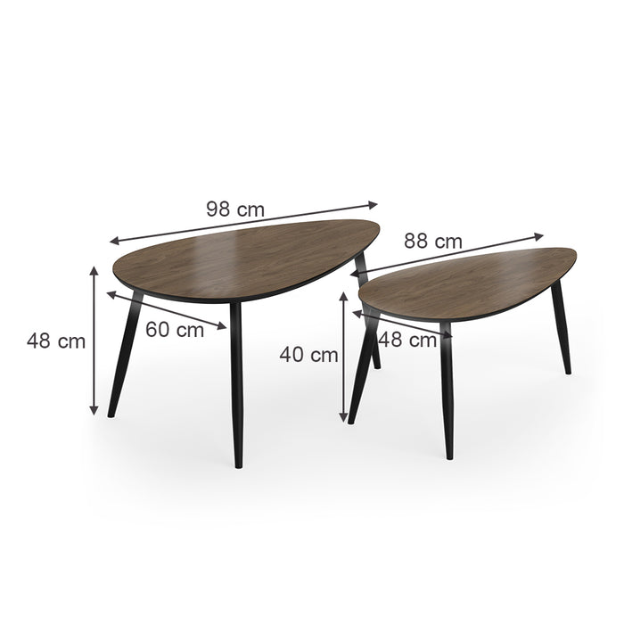 Vicco Set di tavolini Noce/nero 98 x 60 cm Set, 2 parti