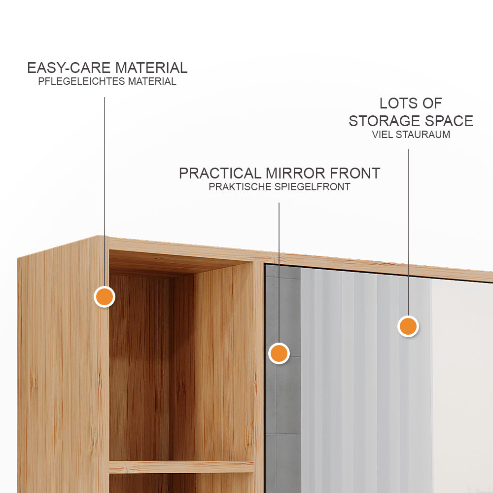 Vicco Mobile a specchio per il bagno Bambù 54 x 44.5 cm con specchio