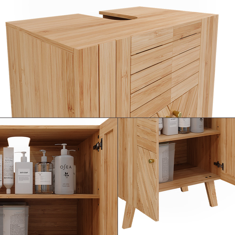 Vicco Mobiletto per lavabo Bambù 60 x 65 cm con 2 porte