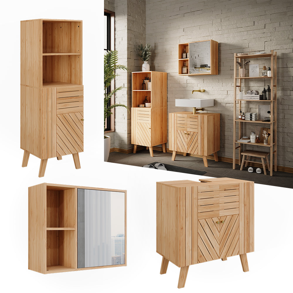 Vicco Set di mobili da bagno Bambù 3 pezzi, con cabinet midi