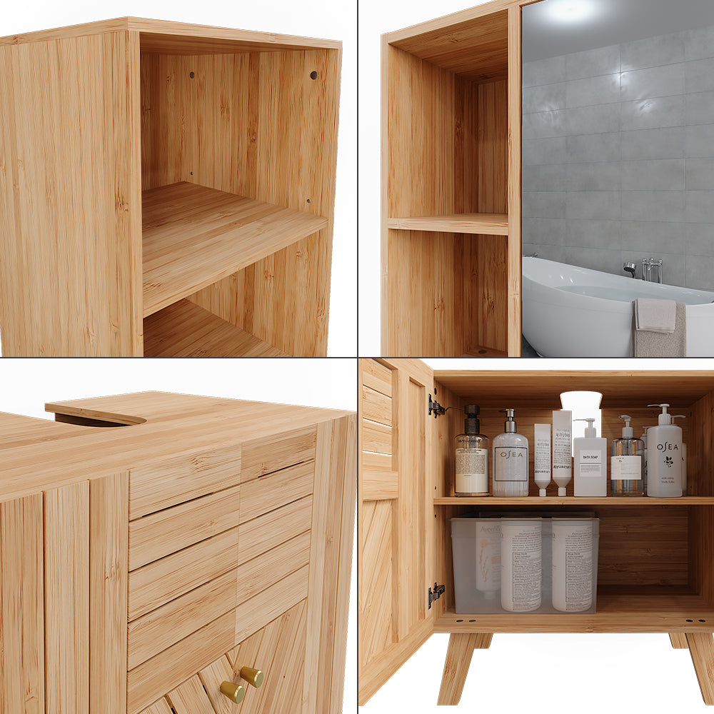 Vicco Set di mobili da bagno Bambù 3 pezzi, con cabinet midi