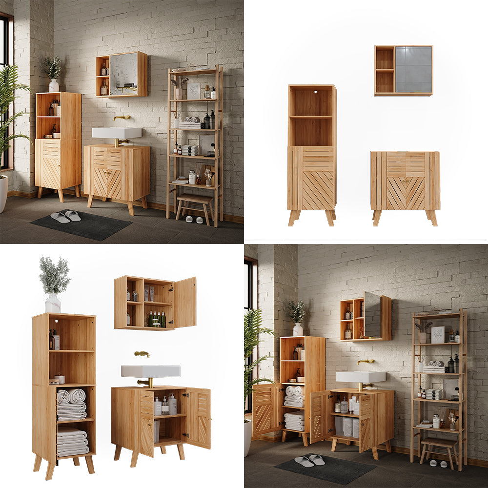 Vicco Set di mobili da bagno Bambù 3 pezzi, con cabinet midi