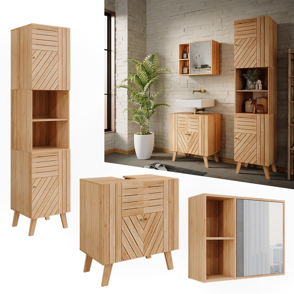Vicco Set di mobili da bagno Bambù 3 parti, con colonna