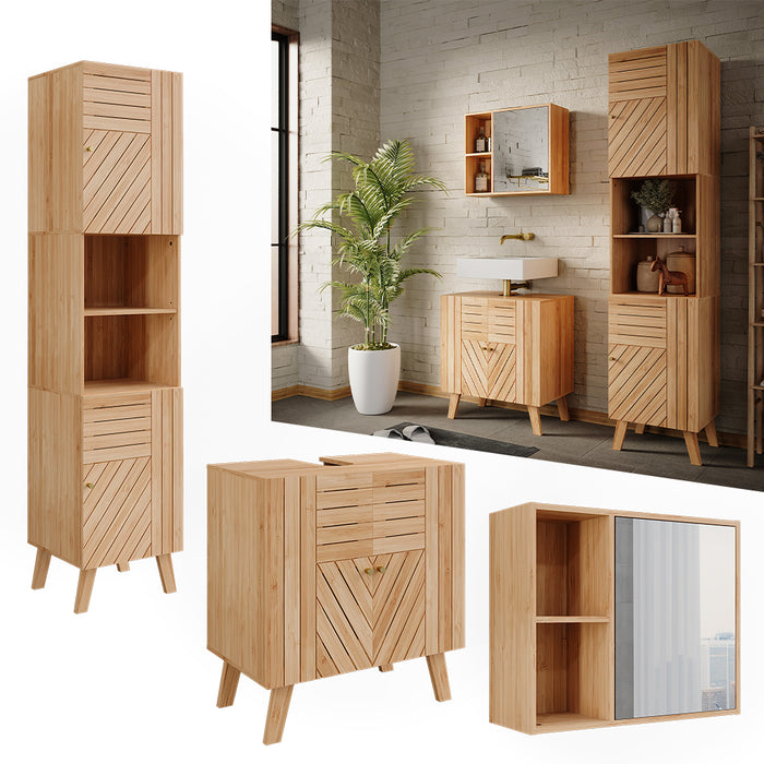 Vicco Set di mobili da bagno Bambù 3 parti, con colonna