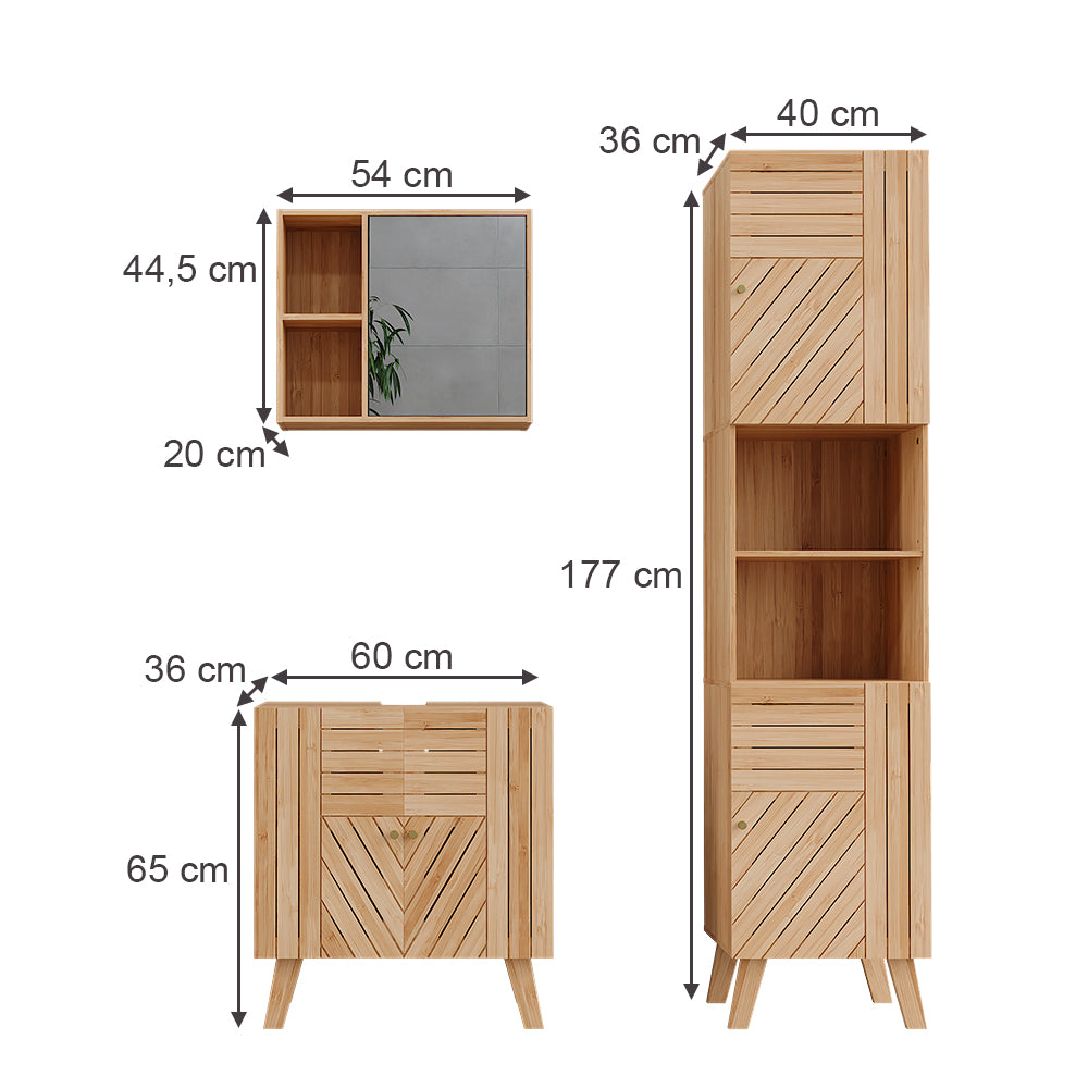 Vicco Set di mobili da bagno Bambù 3 parti, con colonna