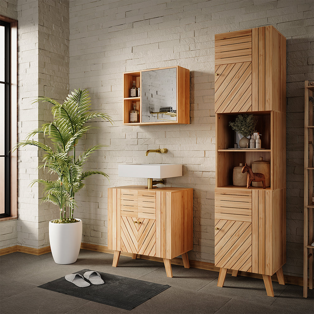 Vicco Set di mobili da bagno Bambù 3 parti, con colonna