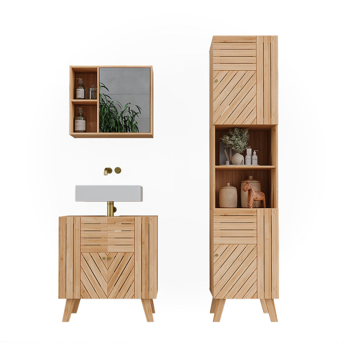 Vicco Set di mobili da bagno Bambù 3 parti, con colonna