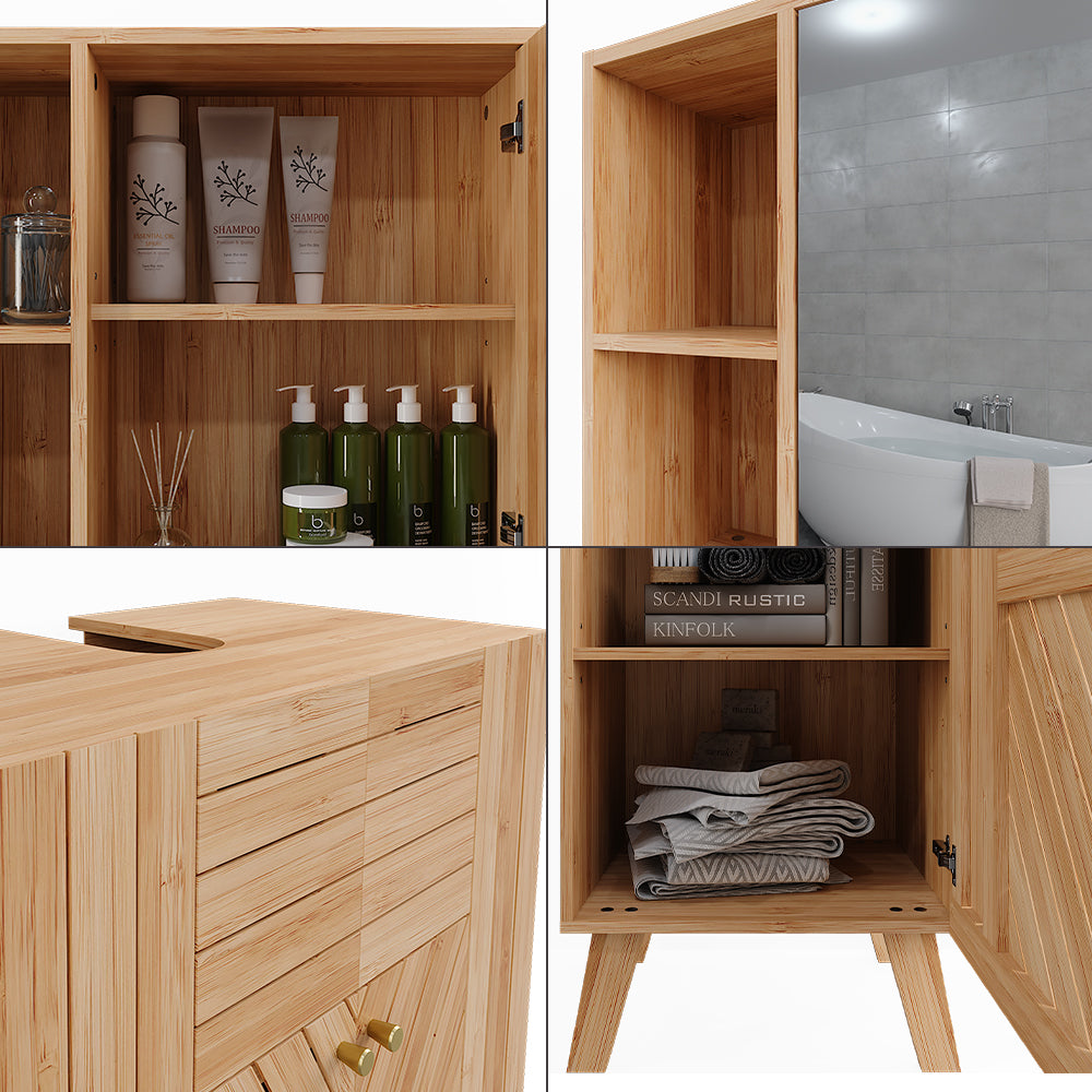 Vicco Set di mobili da bagno Bambù 3 parti, con colonna