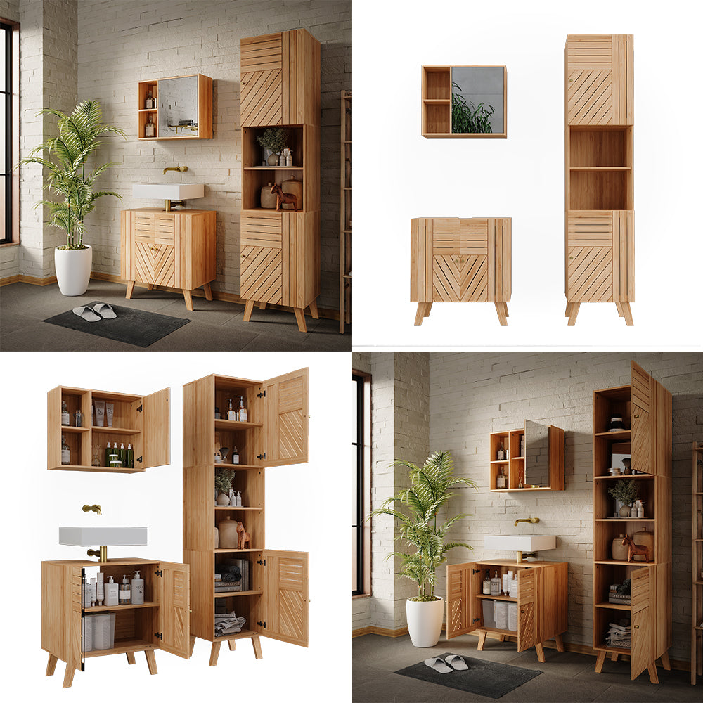 Vicco Set di mobili da bagno Bambù 3 parti, con colonna