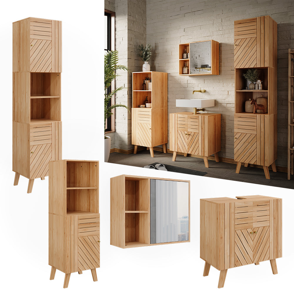 Vicco Set di mobili da bagno Bambù 4 pezzi, con unità midi e colonne