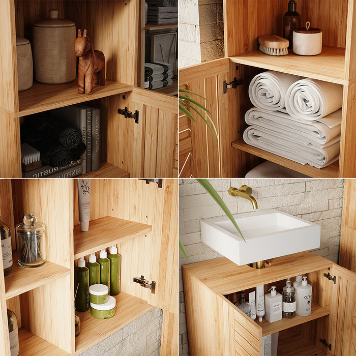 Vicco Set di mobili da bagno Bambù 4 pezzi, con unità midi e colonne