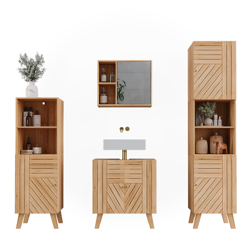 Vicco Set di mobili da bagno Bambù 4 pezzi, con unità midi e colonne