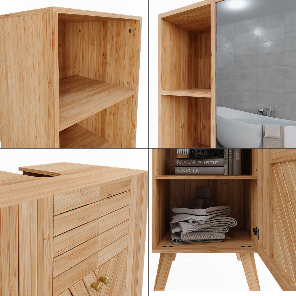 Vicco Set di mobili da bagno Bambù 4 pezzi, con unità midi e colonne