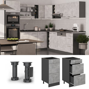 Vicco Mobiletto base per cucina Calcestruzzo 40 cm con cassetti, PL Antracite