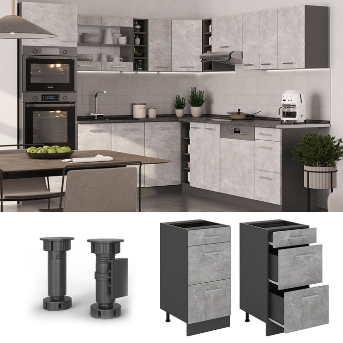 Vicco Mobiletto base per cucina Calcestruzzo 40 cm con cassetti, PL Antracite