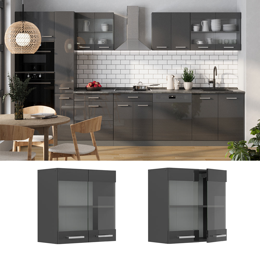 Vicco Mobile da cucina in vetro Antracite lucido 60 cm