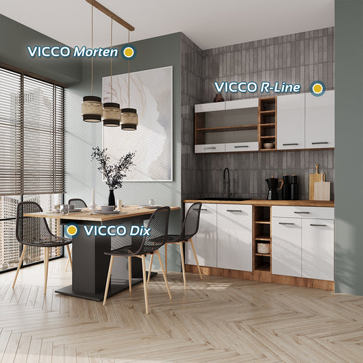 Vicco Cucina completa Bianco lucido/oro power oak 160 cm senza piano di lavoro