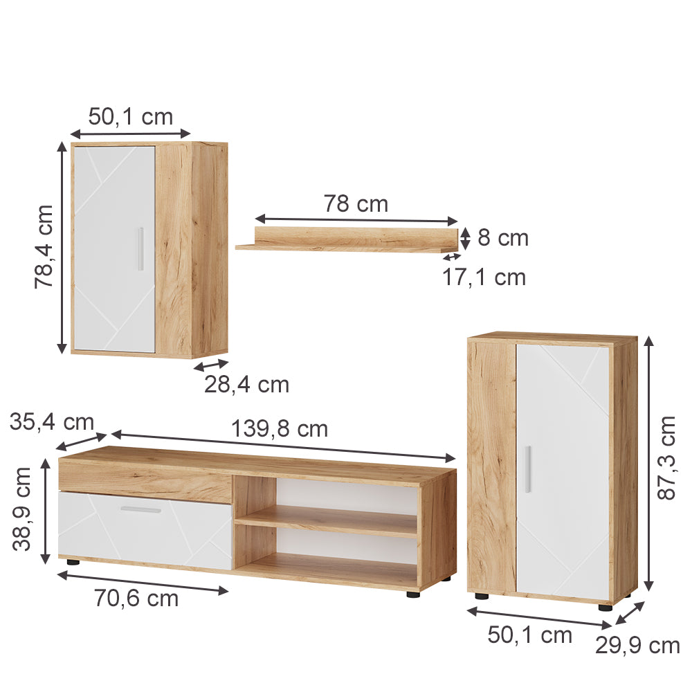 Vicco Parete attrezzata GKO/Bianco Set di 4 pezzi